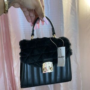 Aldo Black Quilted Mini Bag with Gold Accents